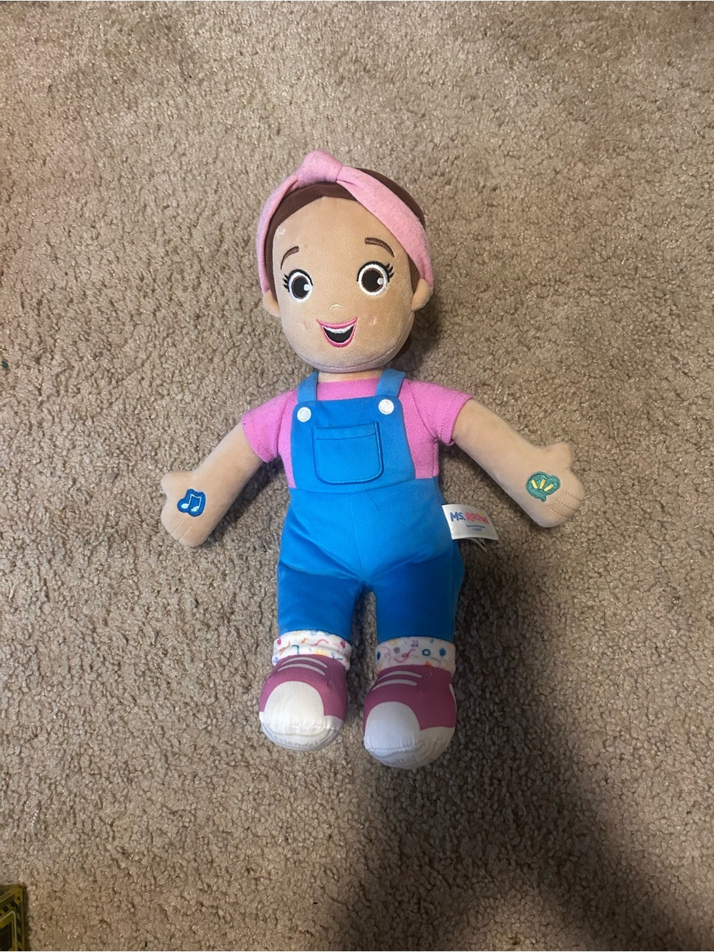 Baby Doll Plush Toy - Pink Headband & Blue Overalls